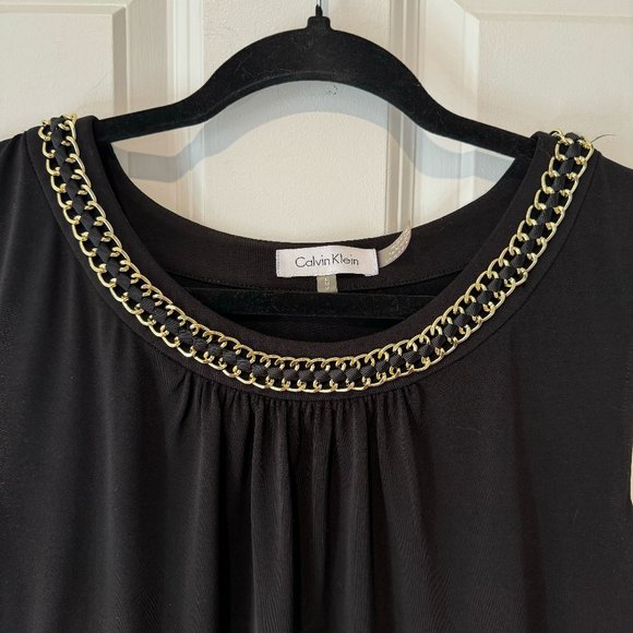Black Calvin Klein Sleeveless Blouse with Gold Chain - Size Medium - Picture 2 of 6